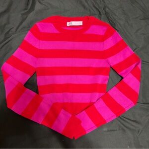 Zara Bold Red and Pink Striped top